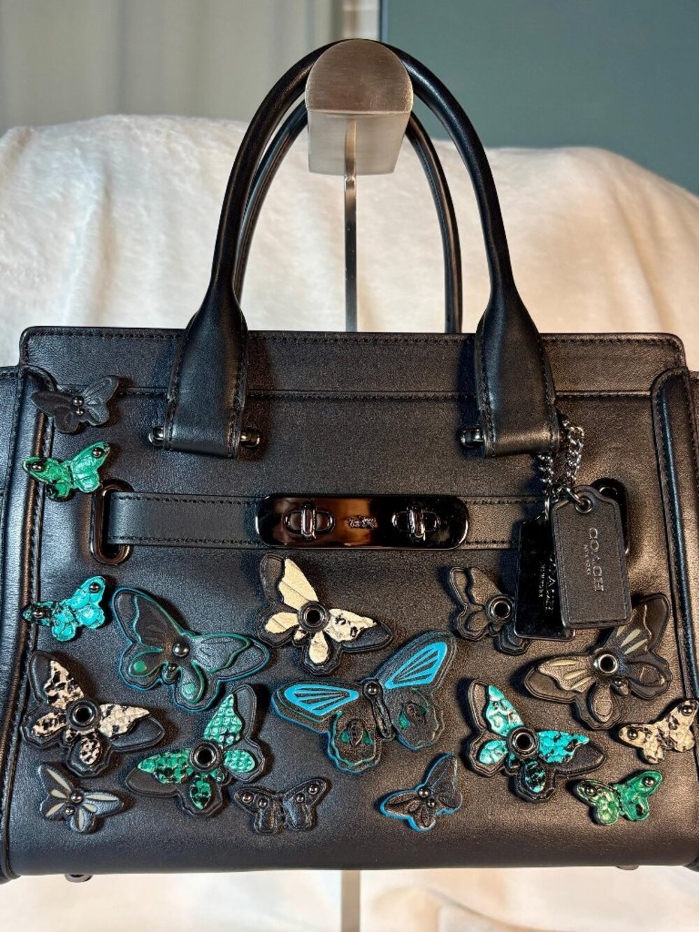 Coach RARE 1941 Butterfly Applique Swagger 27 Satchel in Black